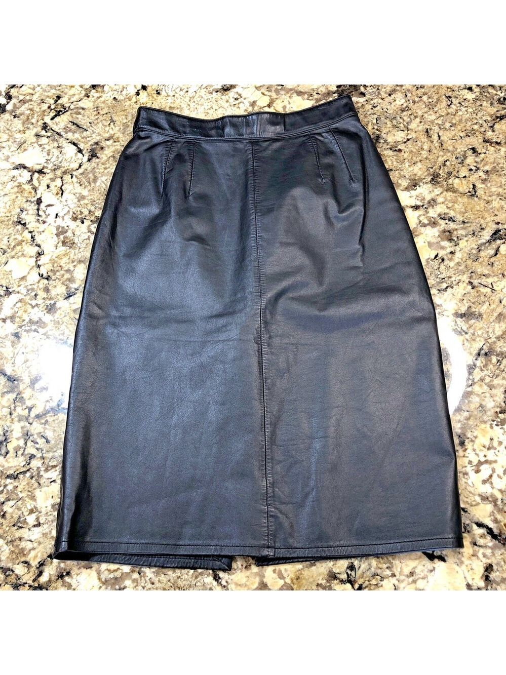 Size 8 I.B. Diffusion Womens Genuine Leather Pencil Skirt Black 1/4 Zip KR
